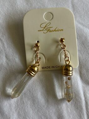 Gold Crystal Drop Earrings with Clear Points